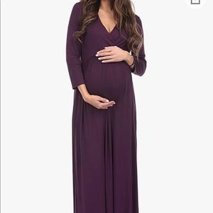 Mother Bee Maternity 3/4 Sleeve Ruched Maternity Dress W/Empire Waist